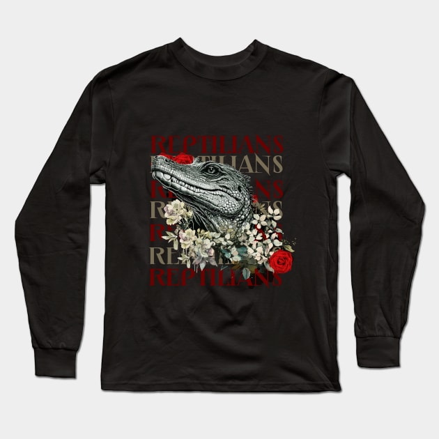 Reptilians alligator flowers cocodrile Long Sleeve T-Shirt by Novaldesign